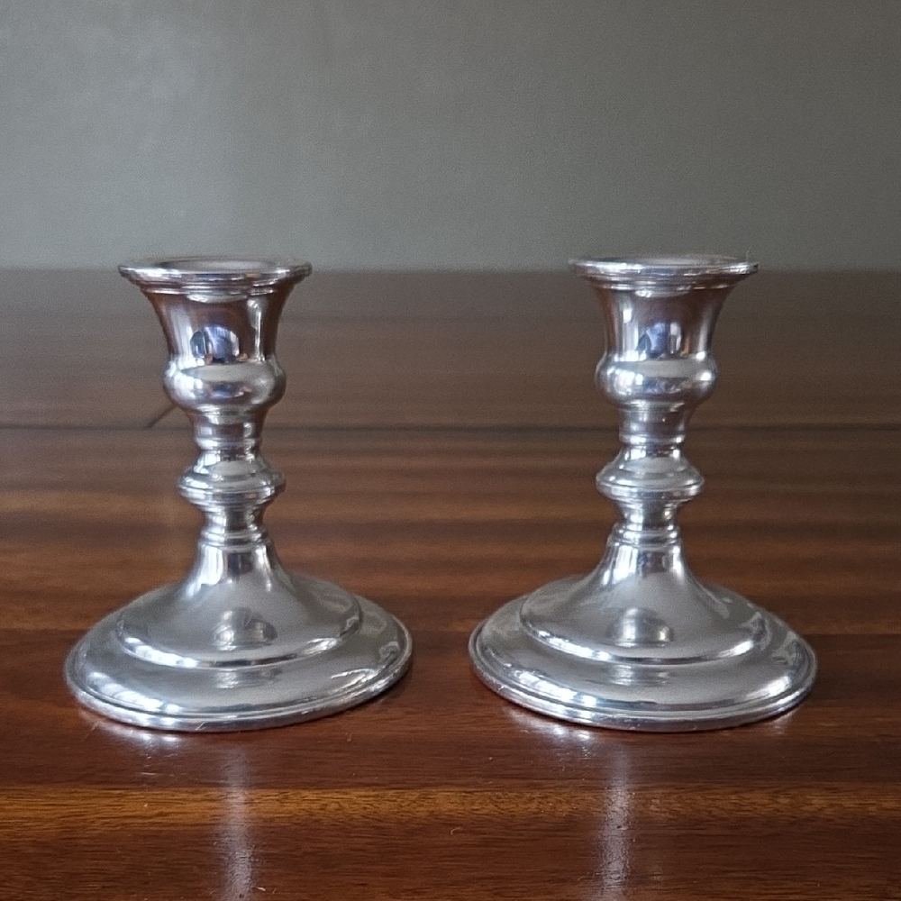 Empire Silver Pair of  Polished Pewter Candlestick Made in USA